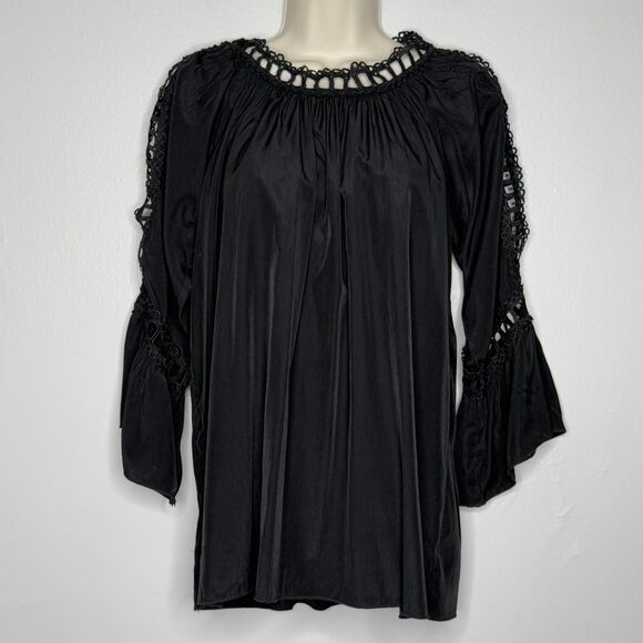 Liam & Co. Womens Blouse Medium Black Dark Romantic Lace Eyelet‎ Goth Feminine - Picture 1 of 10